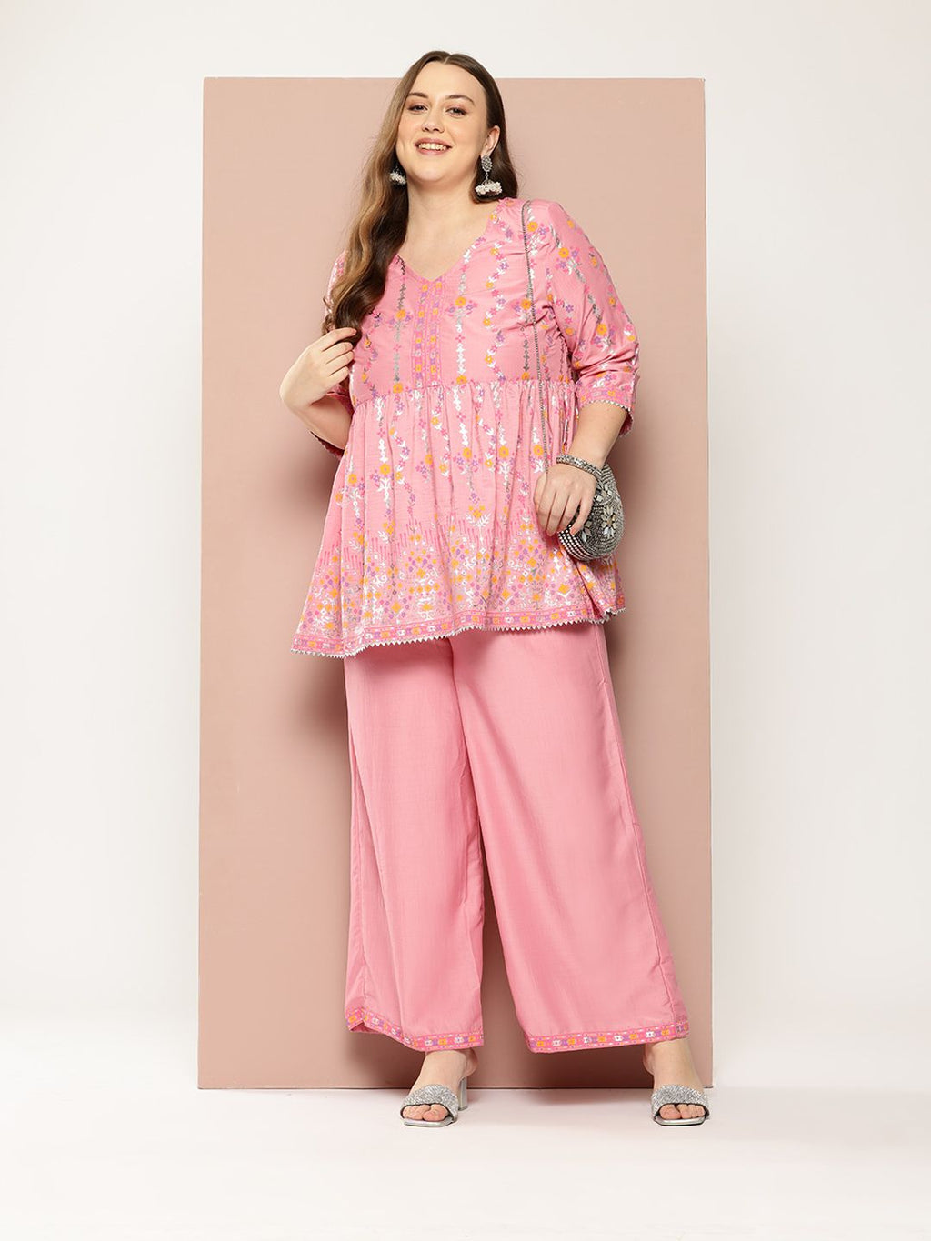Sztori Plus Size Printed Gotta Patti Empire Kurta with Palazzos