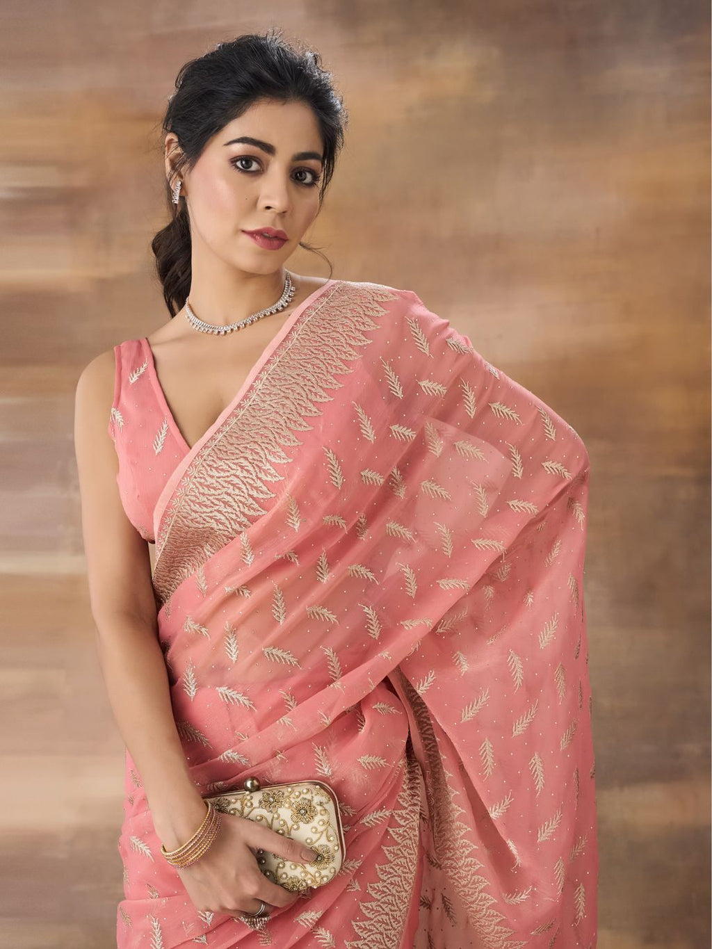 kasee Floral Embroidered Saree With Blouse Piece