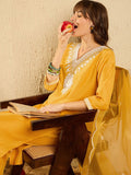 Indo Era Floral Yoke Design V-Neck Straight Kurta With Trousers & Dupatta