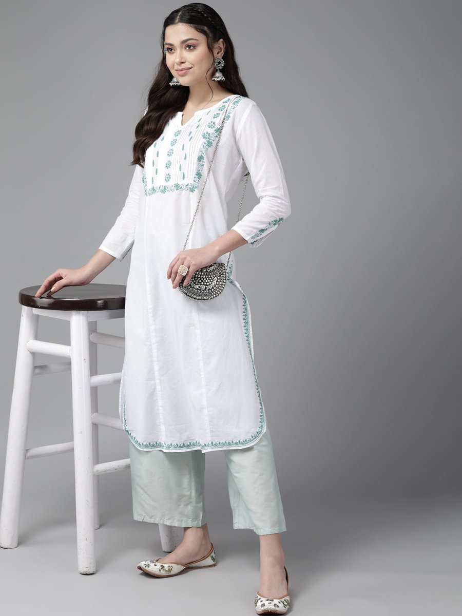 ADA Ethnic Motifs Embroidered Chikankari Floral Kurta