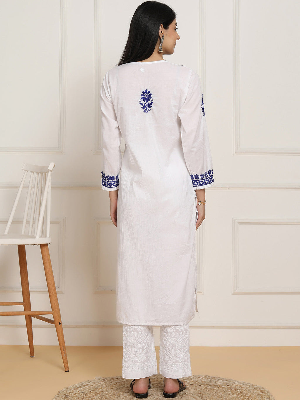 HOUSE OF KARI Women Ethnic Motifs Embroidered Regular Chikankari Pure Cotton Kurta with Trousers