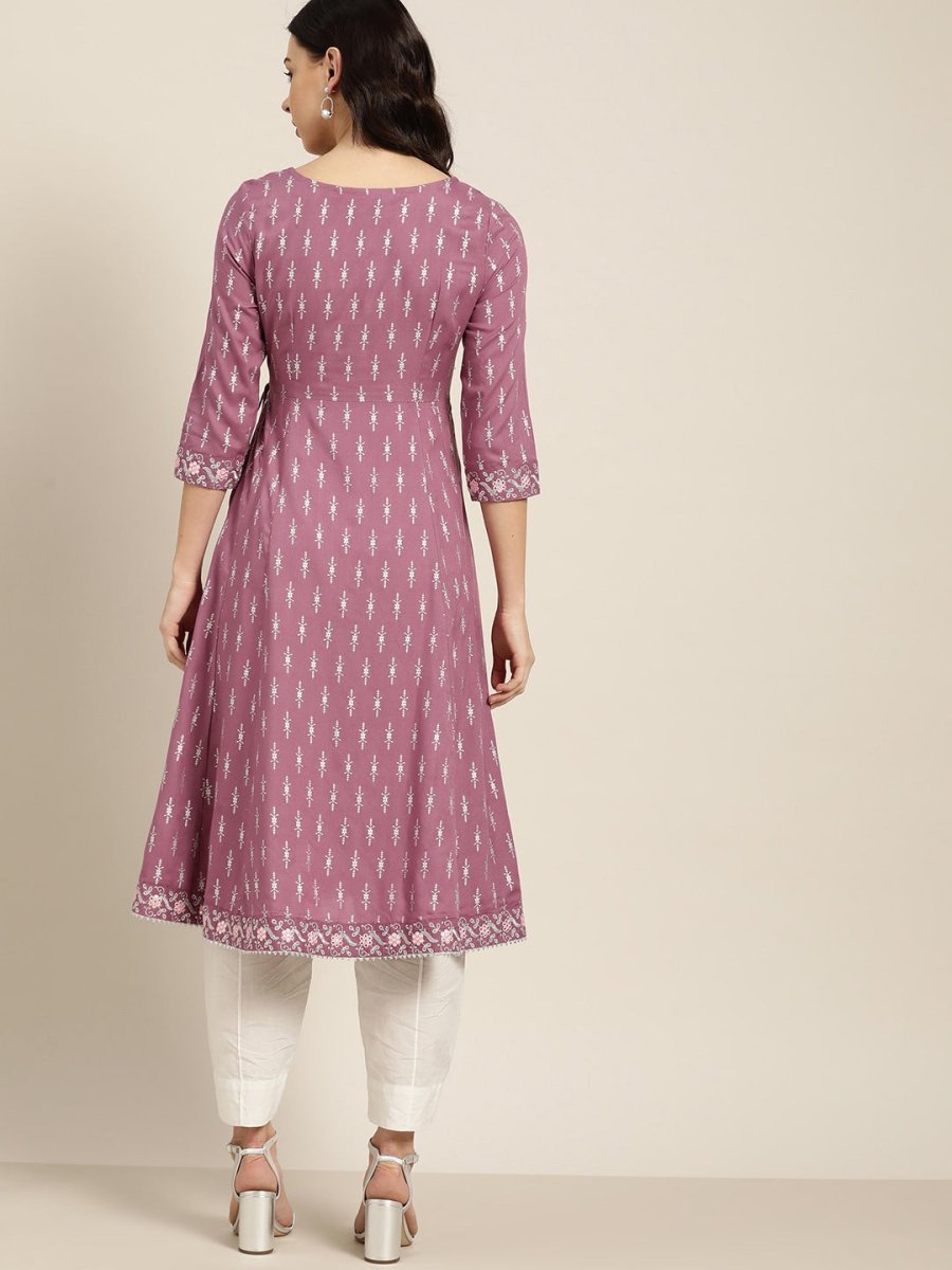 All About You Purple & Silver Ethnic Motifs Gotta Patti Detail Kurta