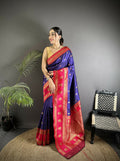 Joban Fashion Navy Blue Banarasi Soft Silk Woven Butti Saree