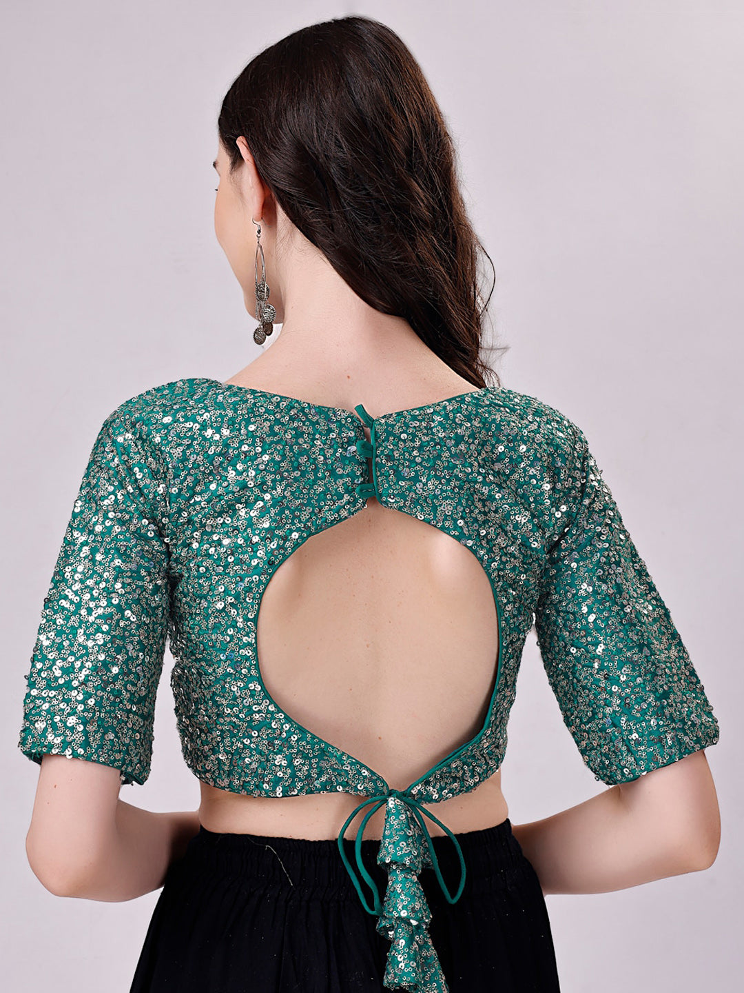 Tikhi Imli Teal Blue Embellished Sequinned Detailed Saree Blouse
