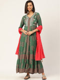HERE&NOW Women Embroidered Kurta with Trousers & With Dupatta