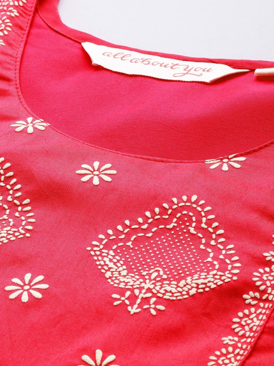 All About You Ethnic Motifs Embroidered Chanderi Silk Kurta with Trousers