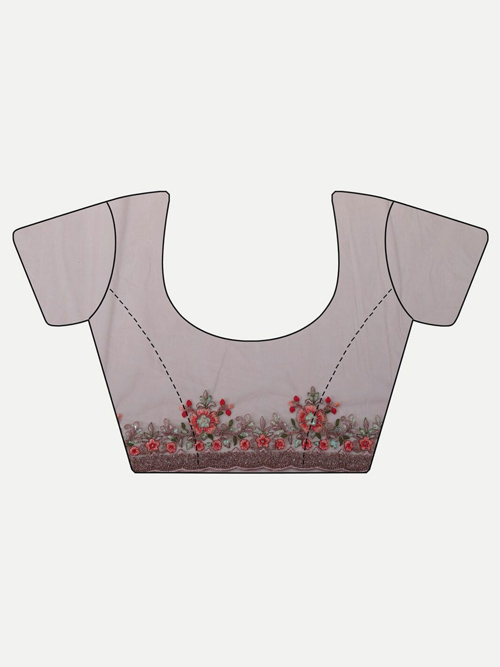 kasee Kasee Lavender & Red Floral Embroidered Net Saree