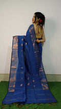 Exclusive Collection Beautiful Purssion Blue Cotton Silk Woven Handloom Saree With Running Blouse Piece