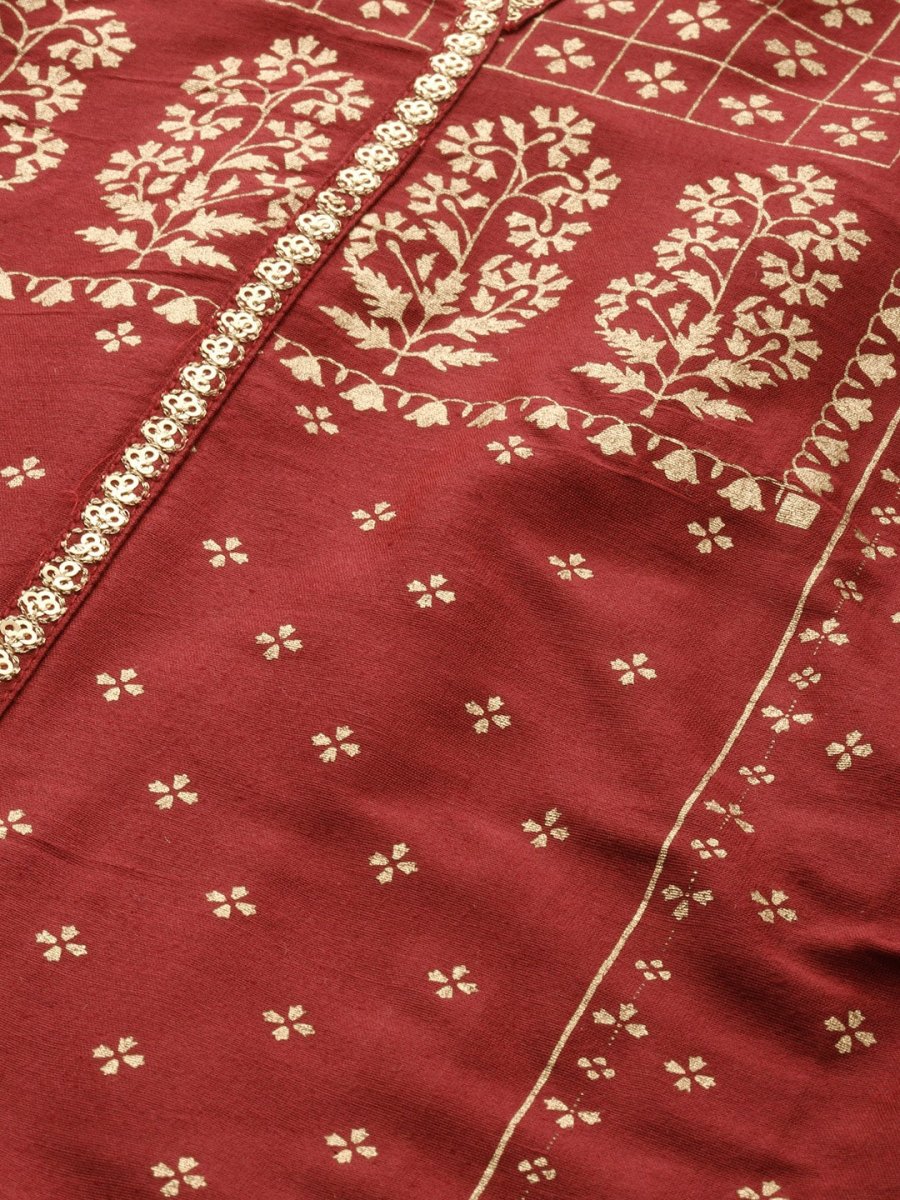 All About You Women Red Ethnic Motifs Printed Kurta with Trousers & With Dupatta