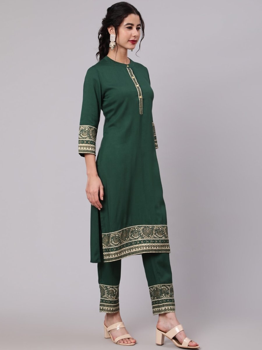 Aks Ethnic Motifs Printed Band Collar Straight Kurta with Trousers