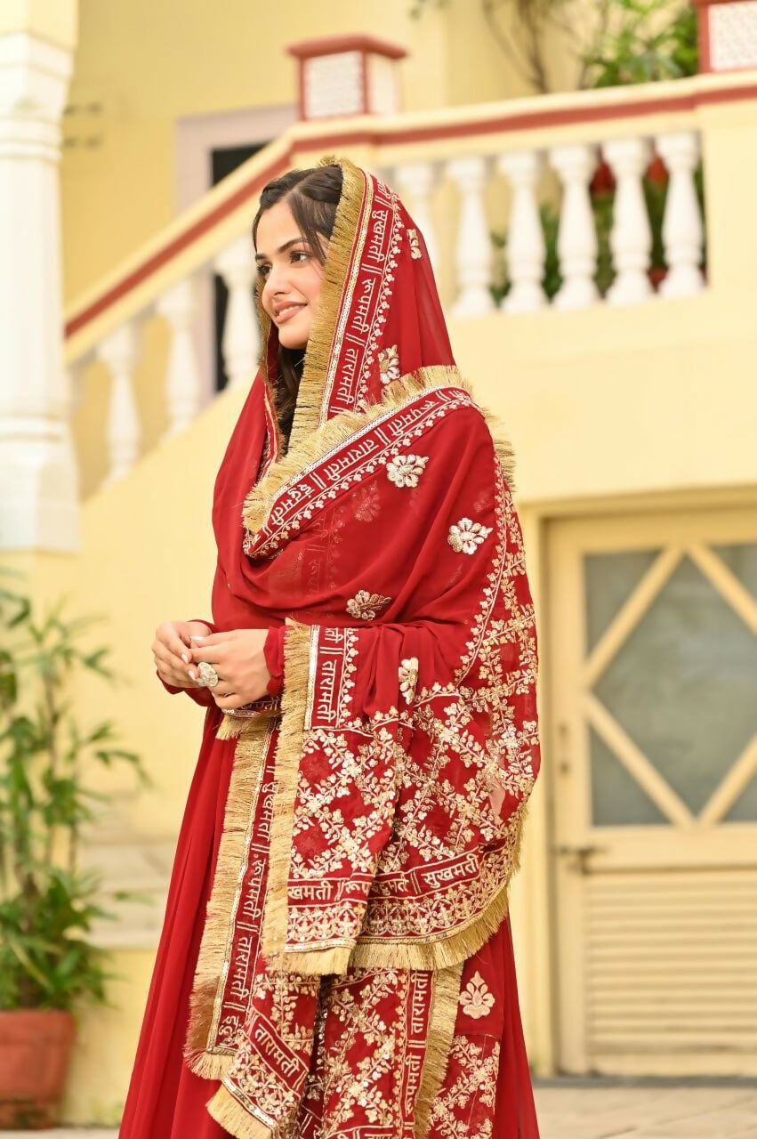 Teeya Creation Red Color Faux Georgette Wedding Wear Embroidery Work Long Gown