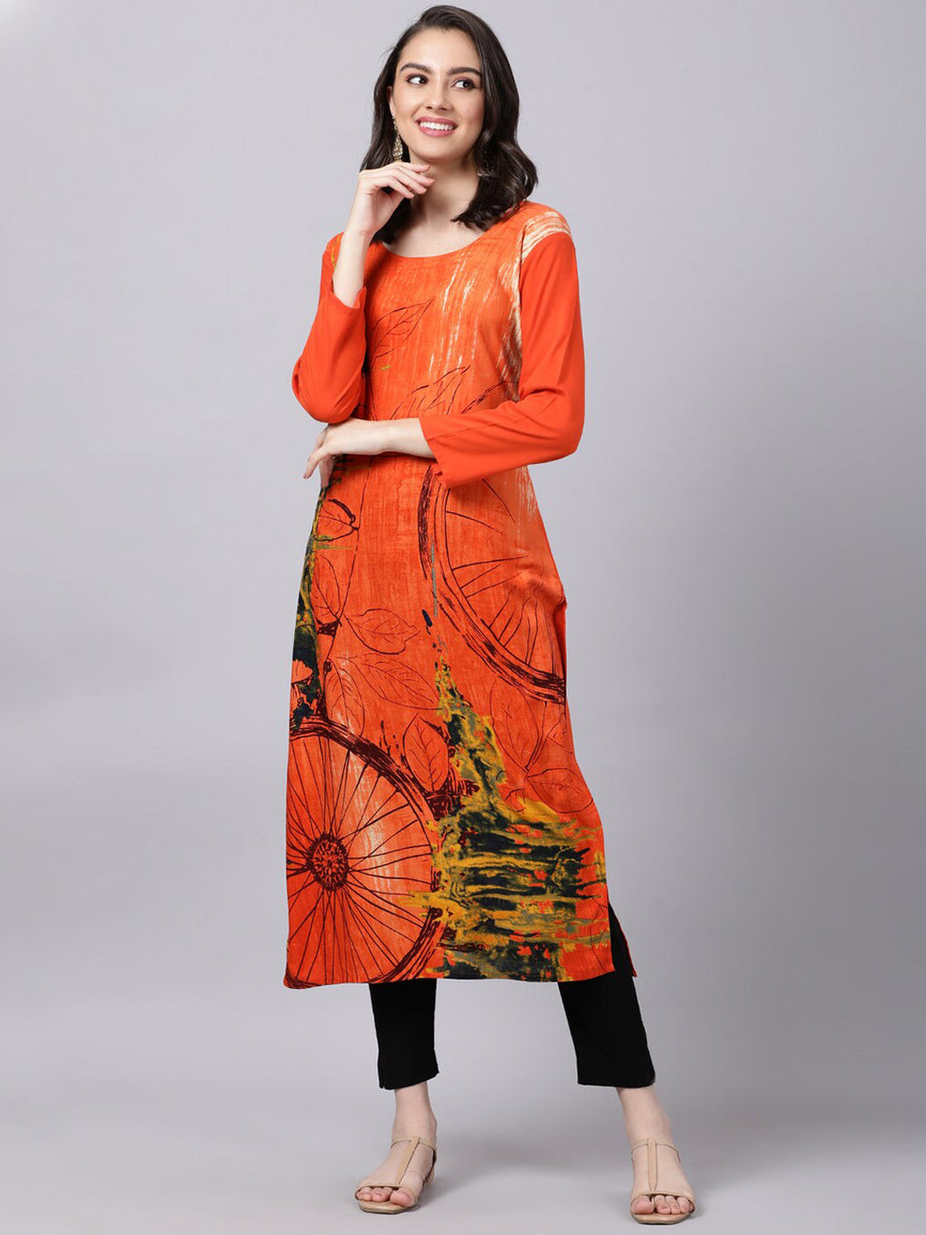 Souchii Women Orange Printed Floral Kurta