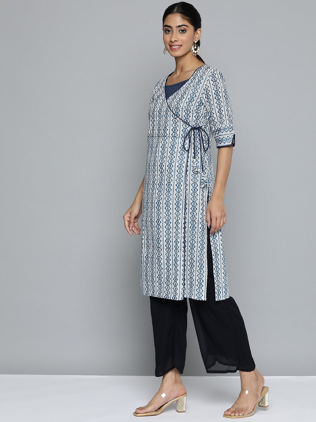 HERE&NOW Printed Wrap Designed Layered Kurta