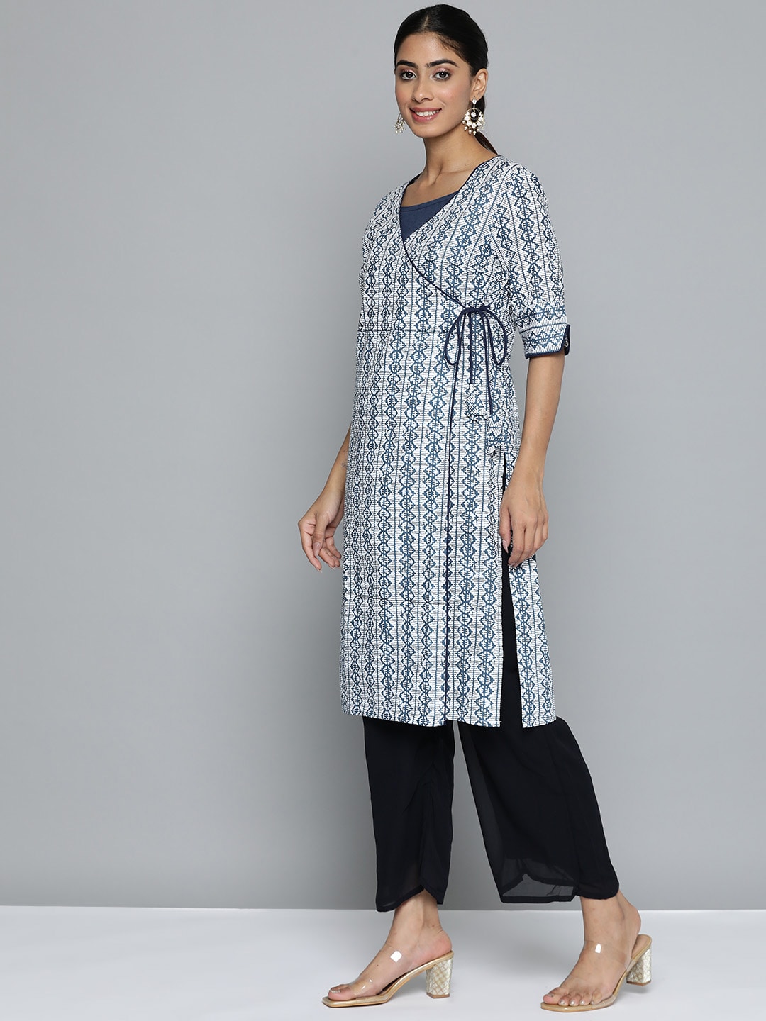 HERE&NOW Printed Wrap Designed Layered Kurta