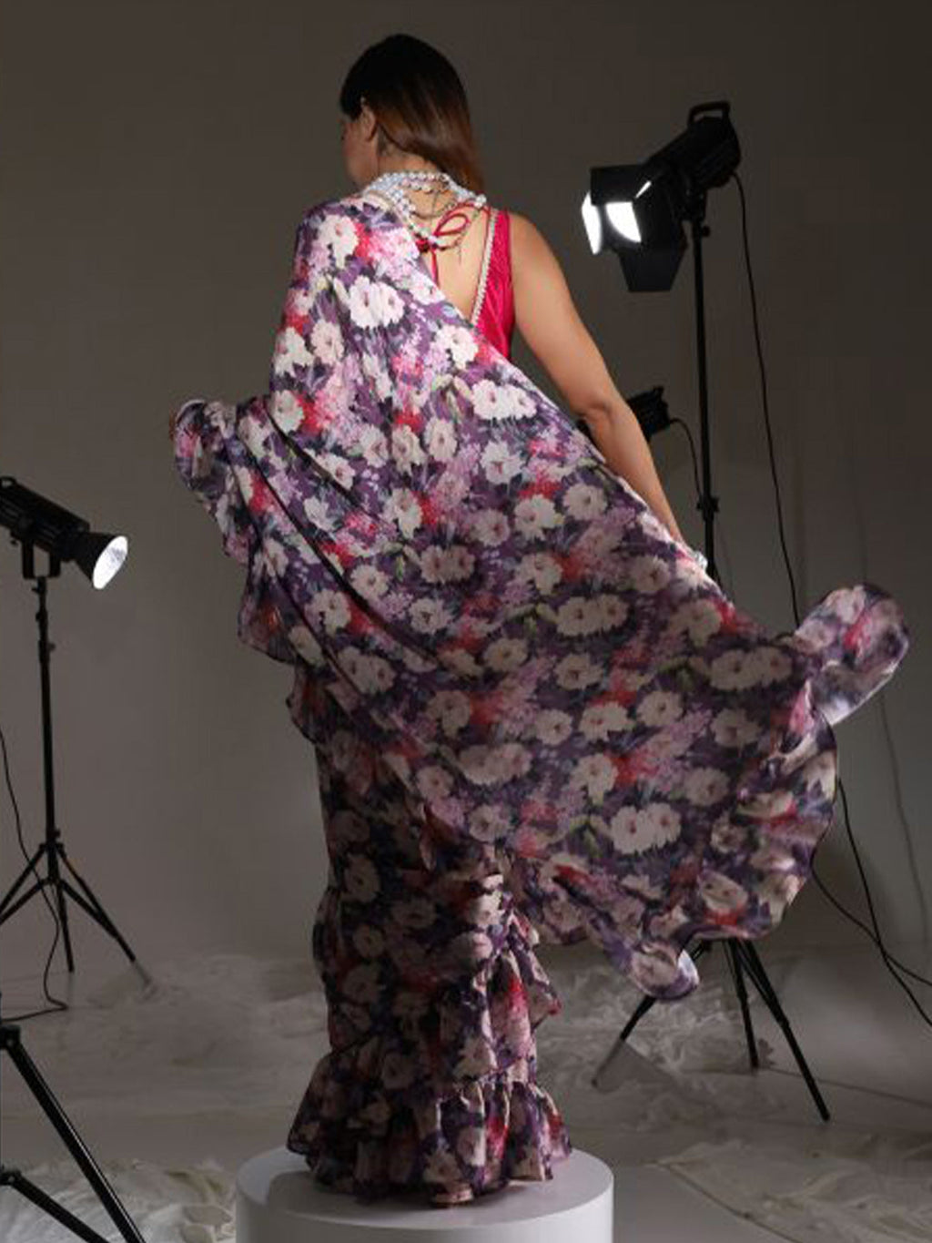 Tikhi Imli Floral Printed Satin Saree