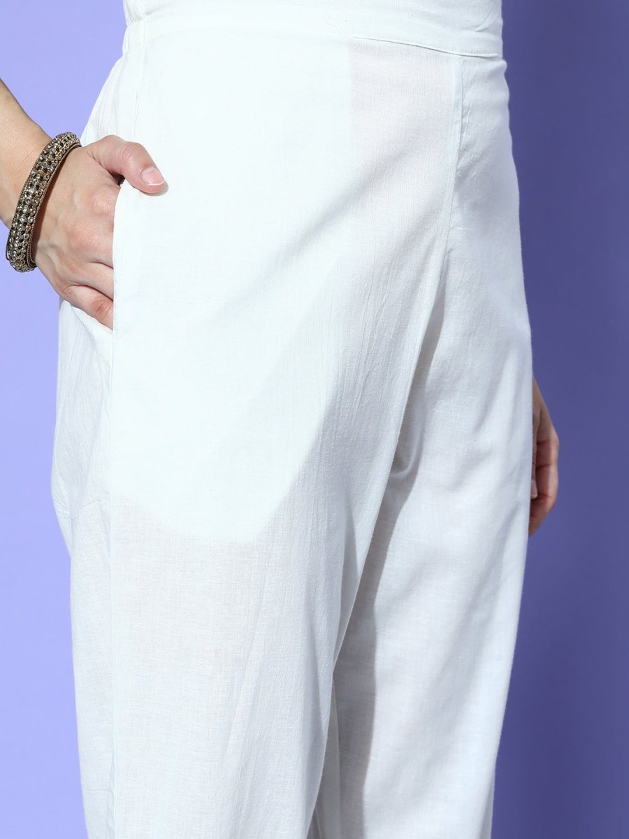 All About You Women Blue Embroidered Regular Mirror Work Liva Kurta with Trousers