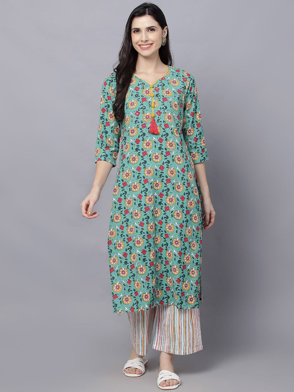 HERE&NOW Women Green Floral Printed Kurta Set