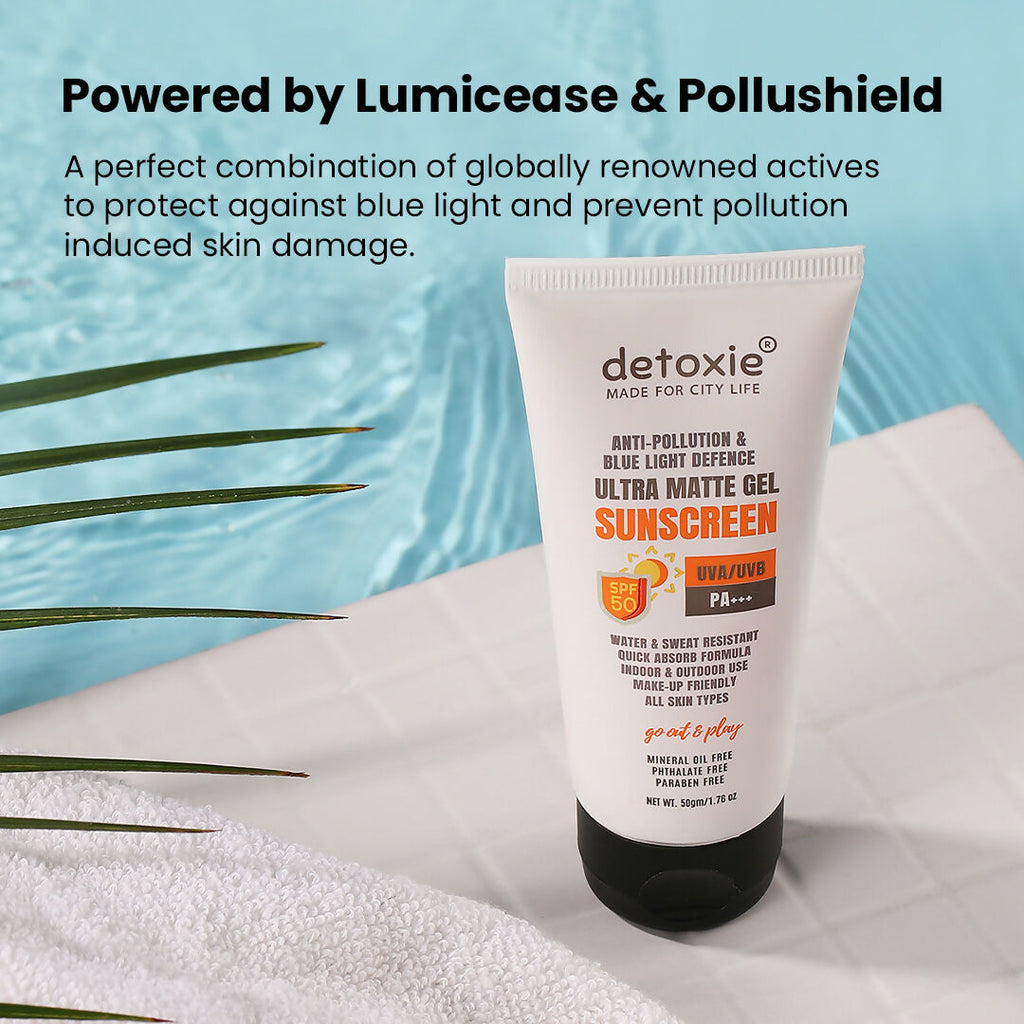 Detoxie Ultra Matte Sunscreen Gel Matte Finish Dry Tint Water & Sweat Resistant With Spf 50 Pa+++