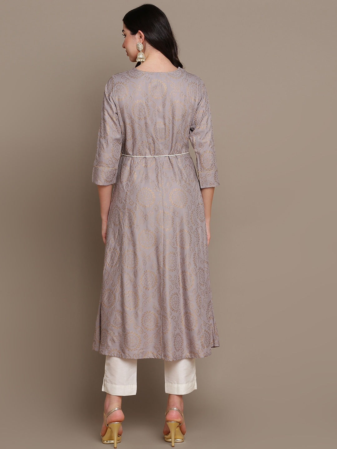HERE&NOW Embroidered Bandhani Printed Notched Neck Thread Work Anarkali Kurta