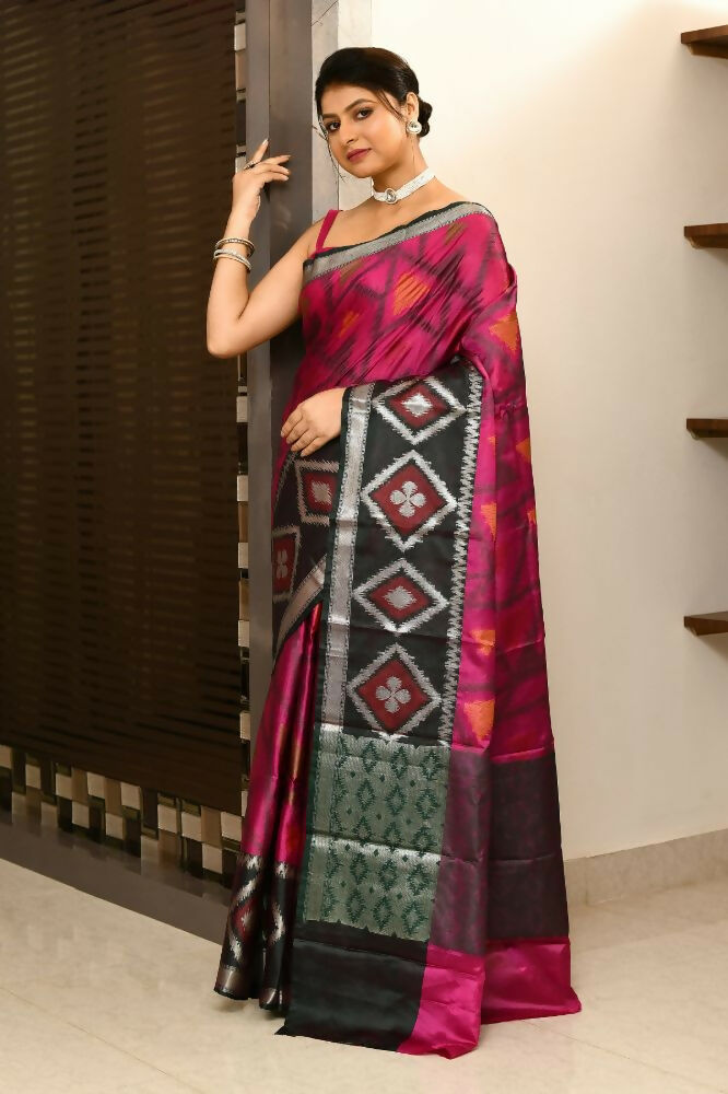 Joban Fashion Black & Pink Saree Kataan Ikkat