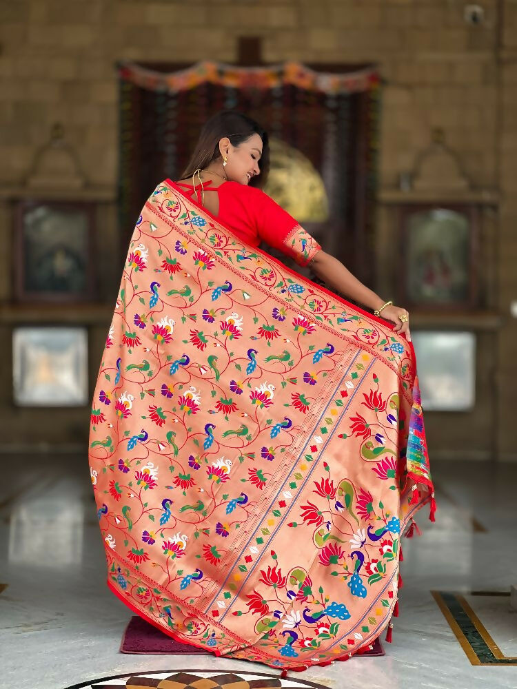 PR Fashion Red Oft Kanjivaram Paithani Silk With Zari Weaving Meenakari Design Saree