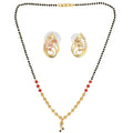 AanyaCentric Gold-Polished Short Mangalsutra Set with Earrings