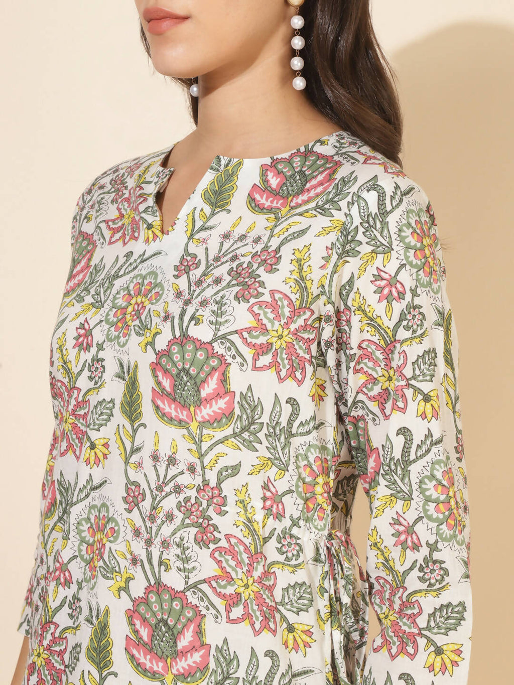 Janasya Women's White Cotton Printed Casual Regular Co-ords