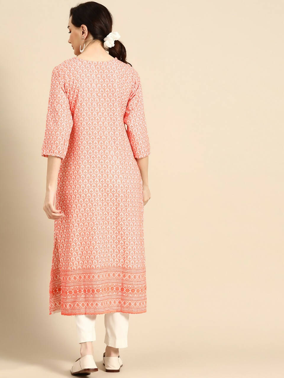 Deeps women's Orange Embroidered Rayon Kurta
