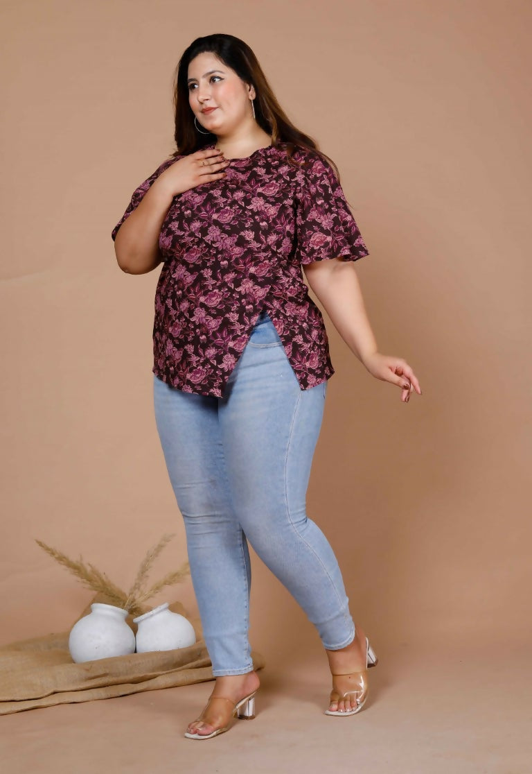 Miravan Women's Plus Size Cotton Floral Print Straight Kurti