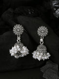 NVR Women Silver Toned Dome Shaped Jhumkas Earrings