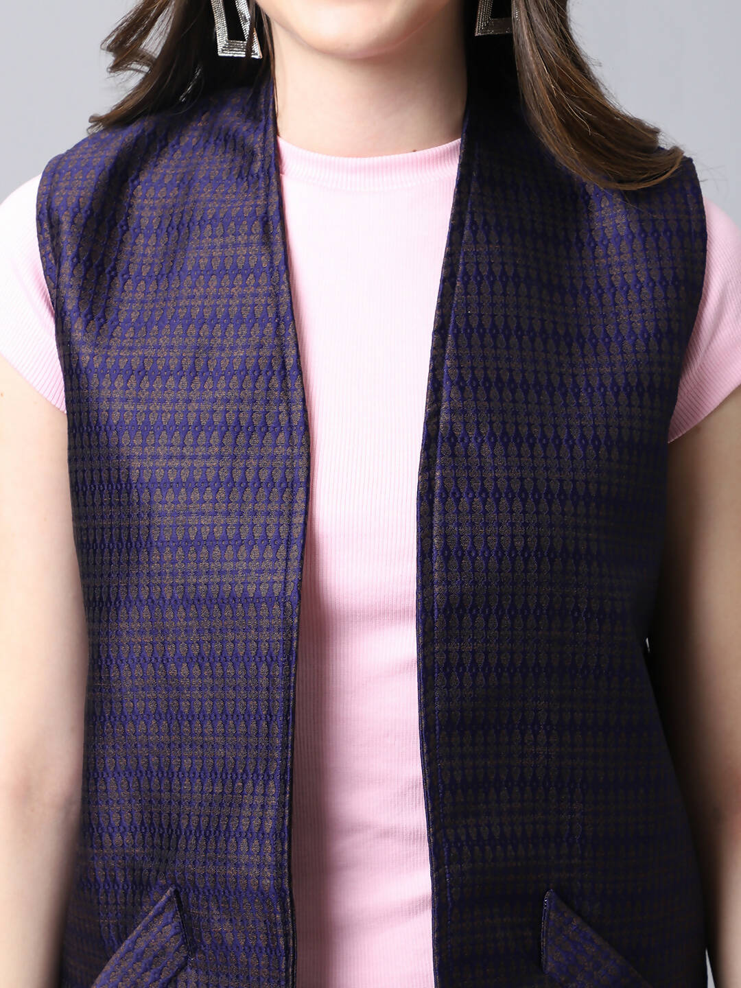 Even Apparels Navy Bansari Silk Open Front Women's Long Coat