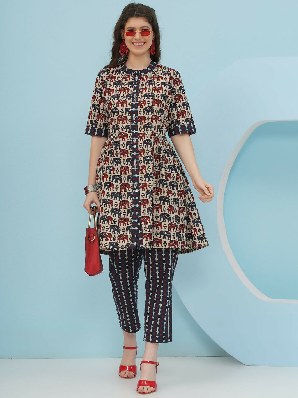 Joban Fashion Elephant Printed Co Ord Set - Beige