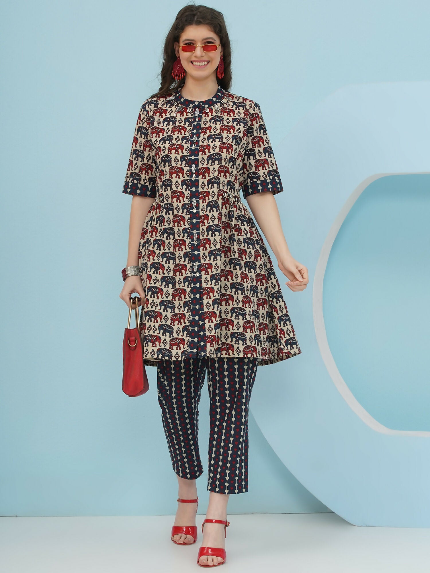 Joban Fashion Elephant Printed Co Ord Set - Beige