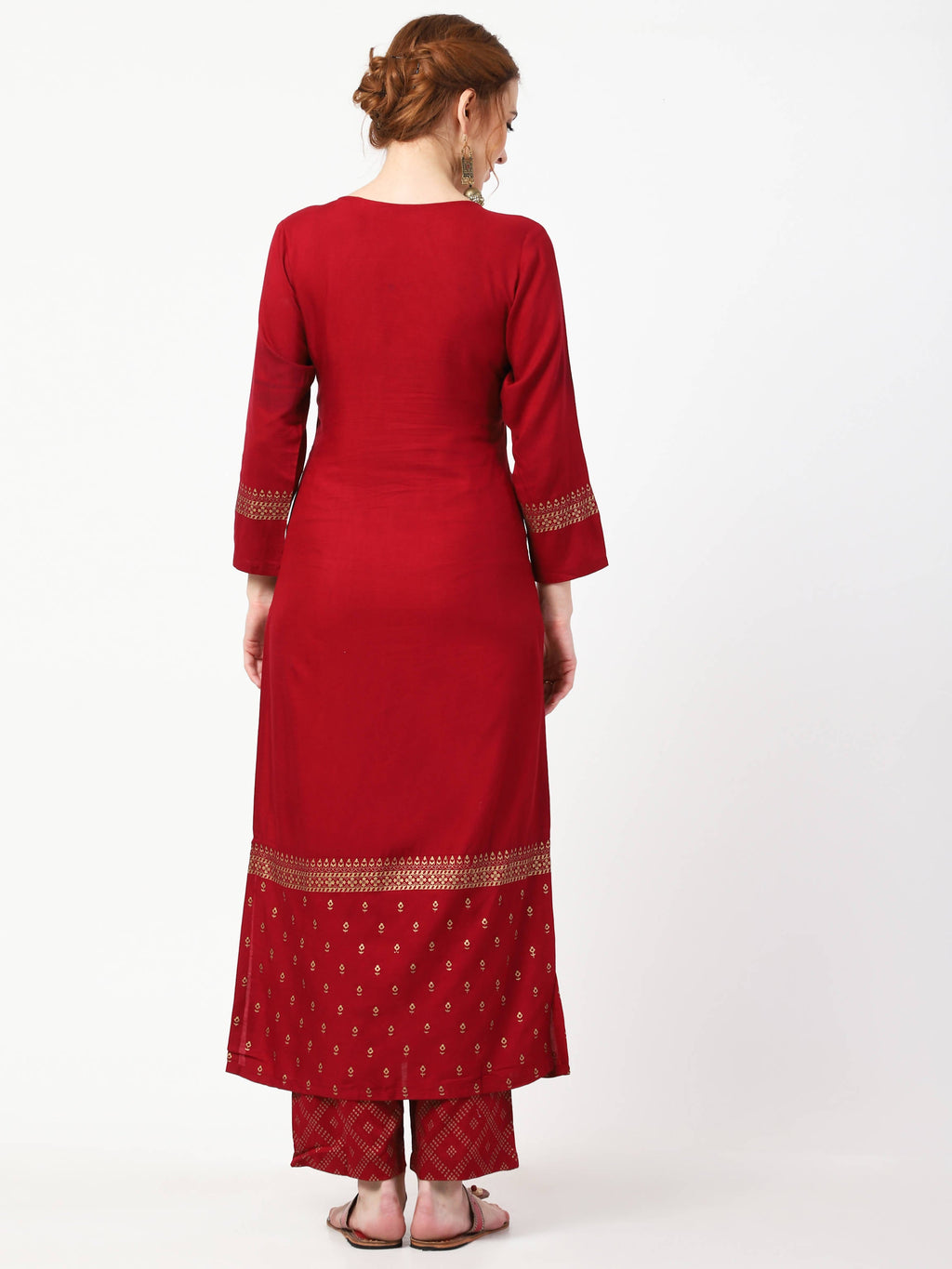 Cheera Maroon Kurta Palazzo & Silk Dupatta Set (CH-86KPD)