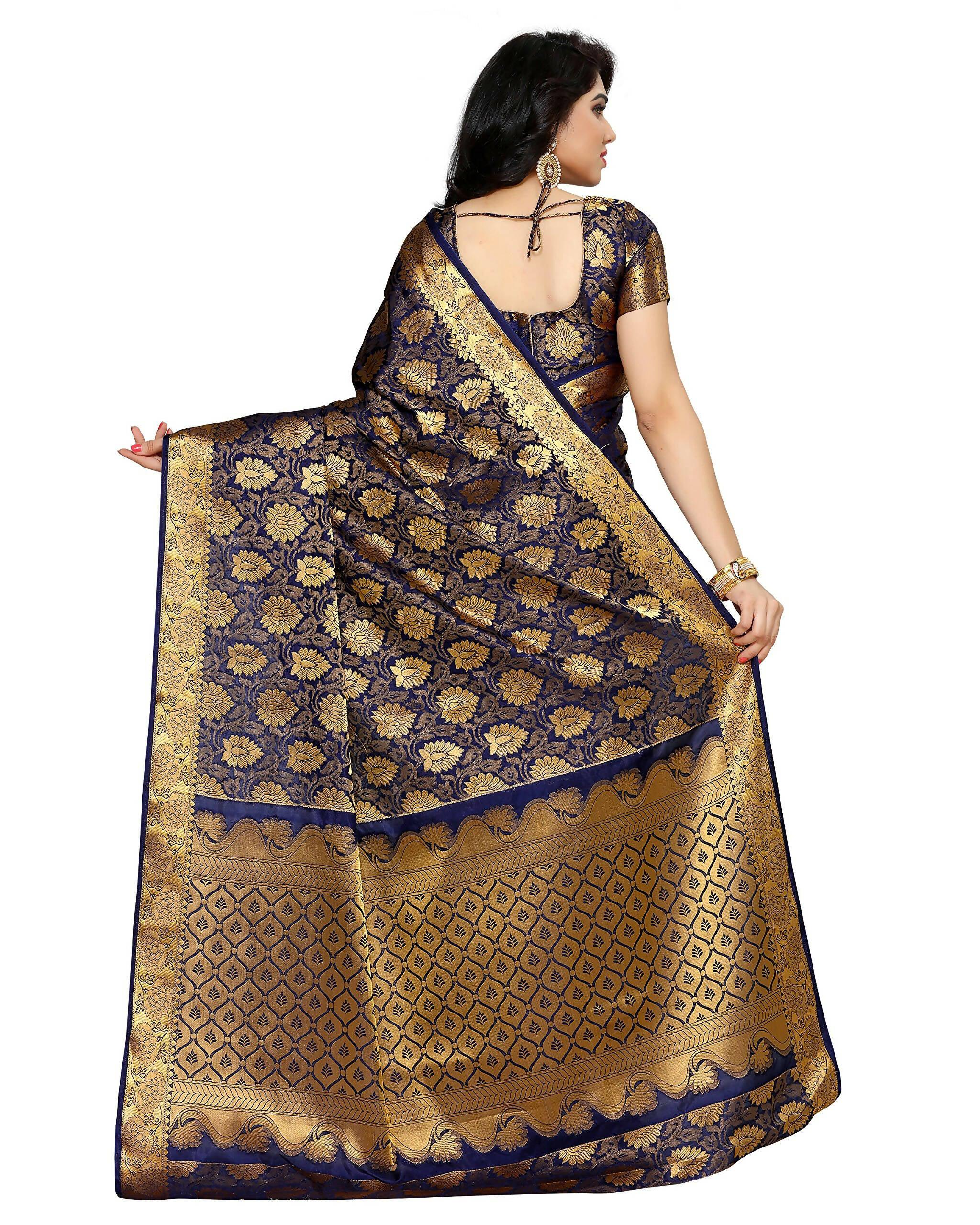 Mimosa Women's Kanchipuram Silk Navy Blue Saree