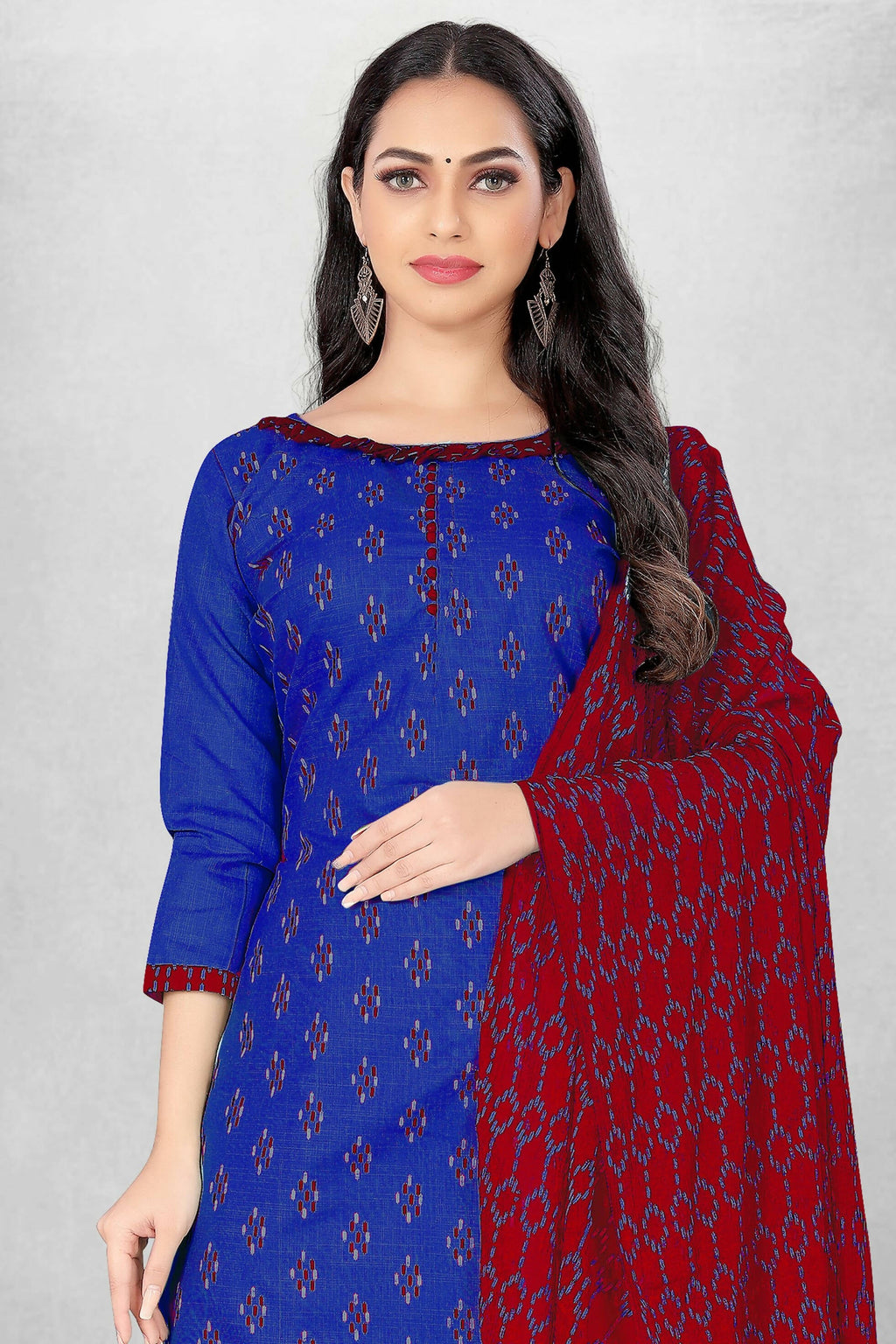 Blue Cotton Printed Unstitched Dress Material - Amara