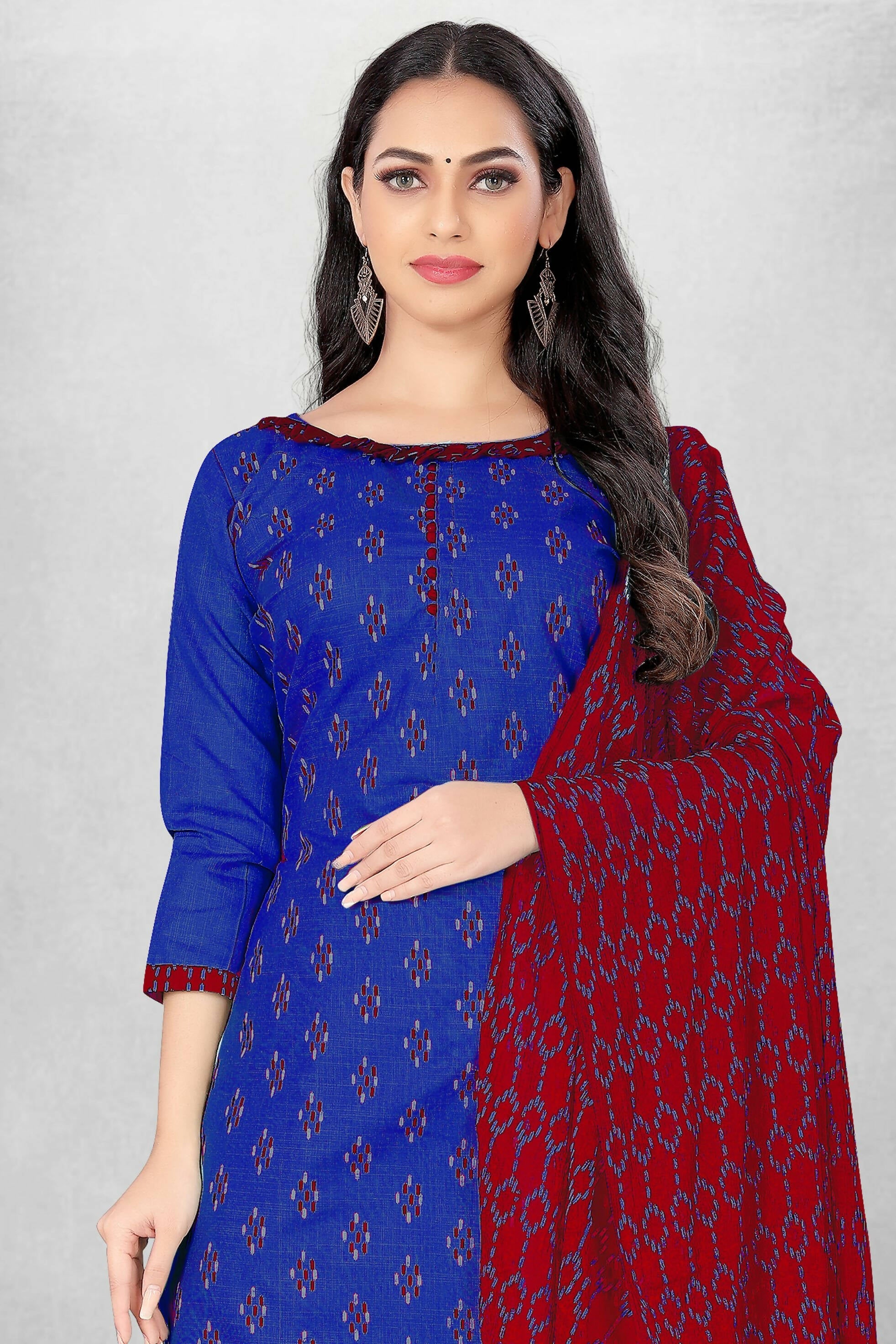 Blue Cotton Printed Unstitched Dress Material - Amara