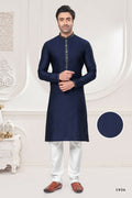 Functional Designer Men's Blue Jacquard Kurta With Pant - Rudra