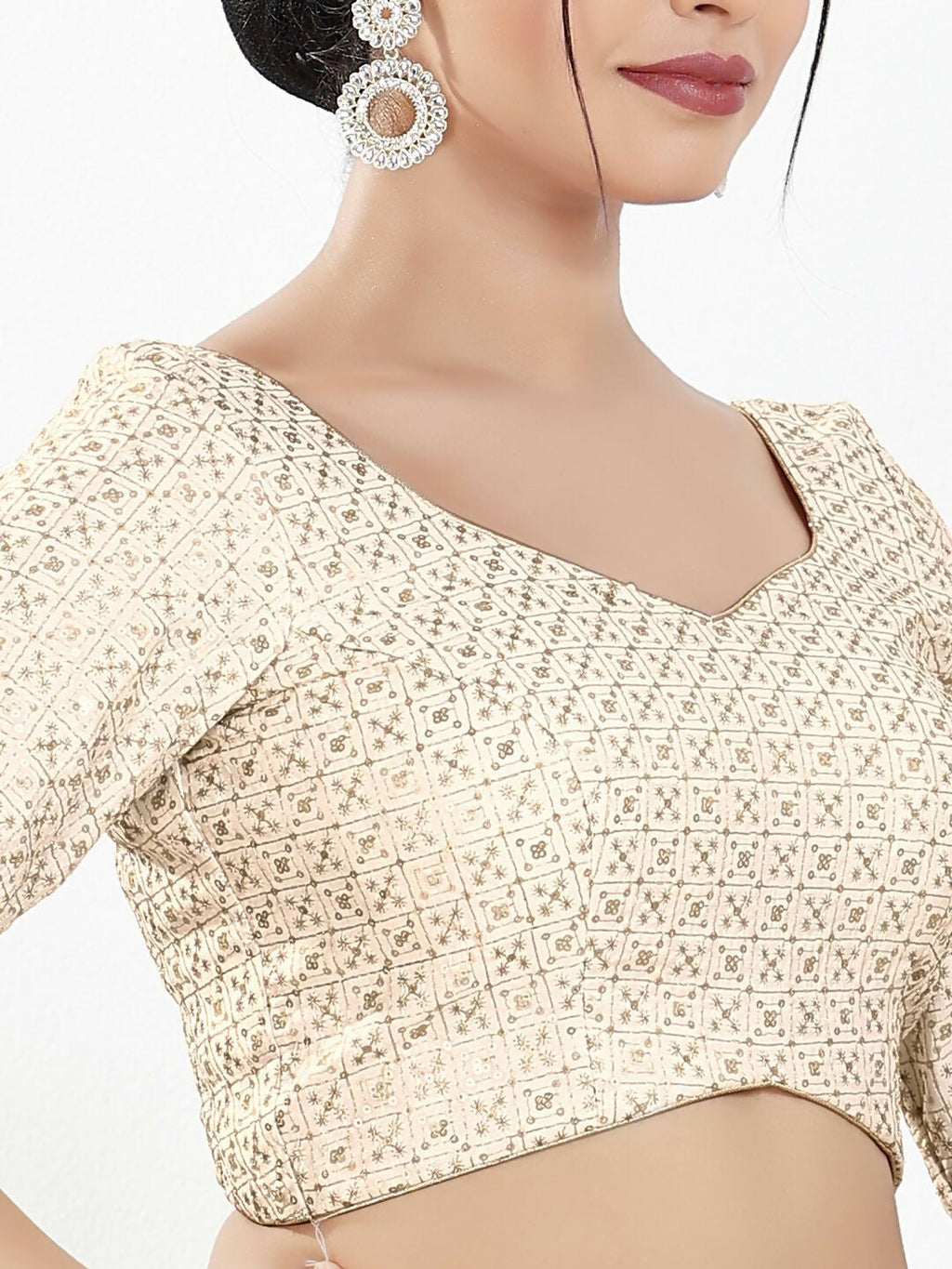 Joban Fashion Off White Silk Padded Blouse With Sweetheart Neck Elbow Sleeves