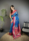 Joban Fashion Royal Blue Banarasi Soft Silk Peacock Butta Work Saree