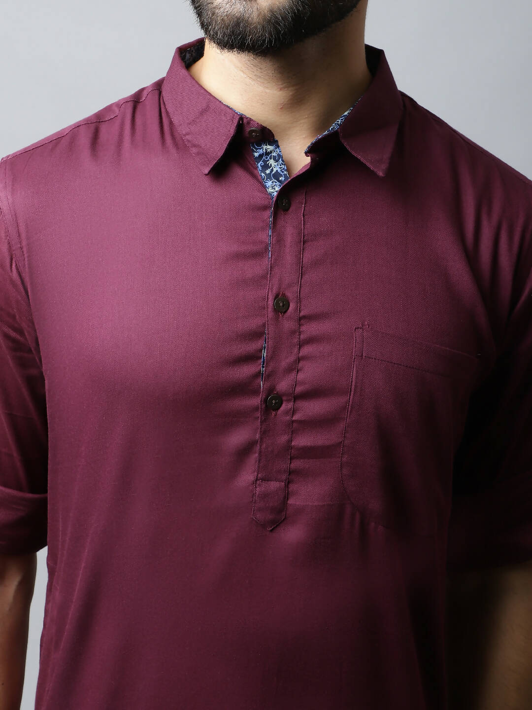 Even Apparels Maroon Color Pure Cotton Solid Men's Kurta With Shirt Collar (MMS755)