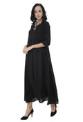 Women's Black Flared Kurti With Front Round Neck And Back Neck With Deep With Dori And Tassels - G & A Apparels
