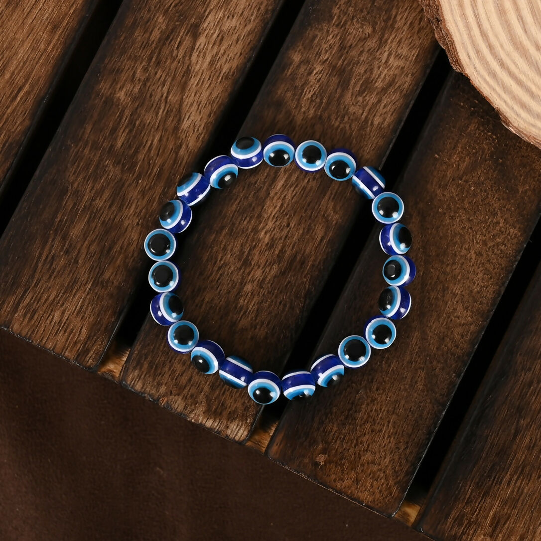 NVR Men & Women Black & Blue Evil Eye Elasticated Bracelet