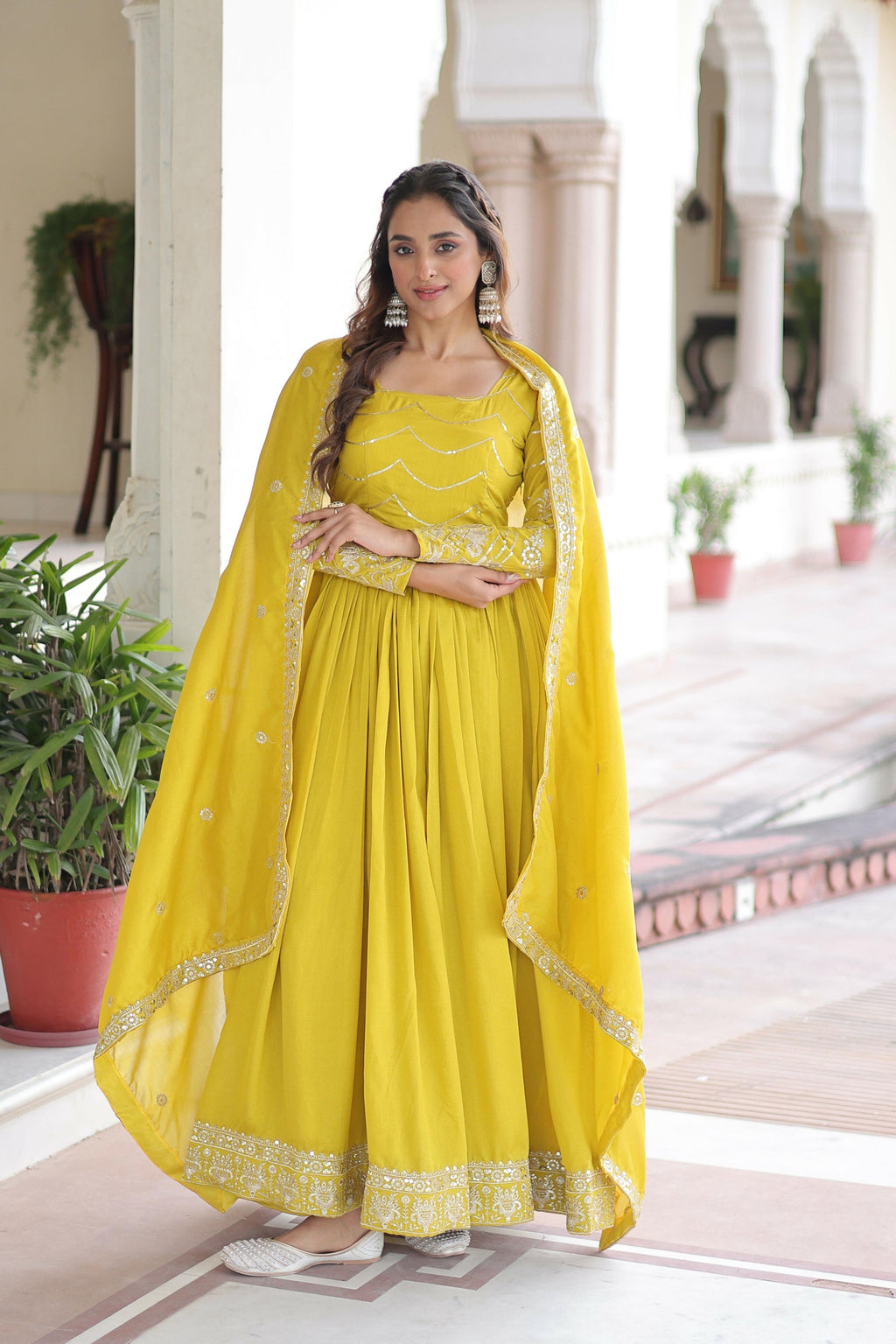 Joban Fashion Yellow Readymade Kurta Set With Sequence embroidery Work