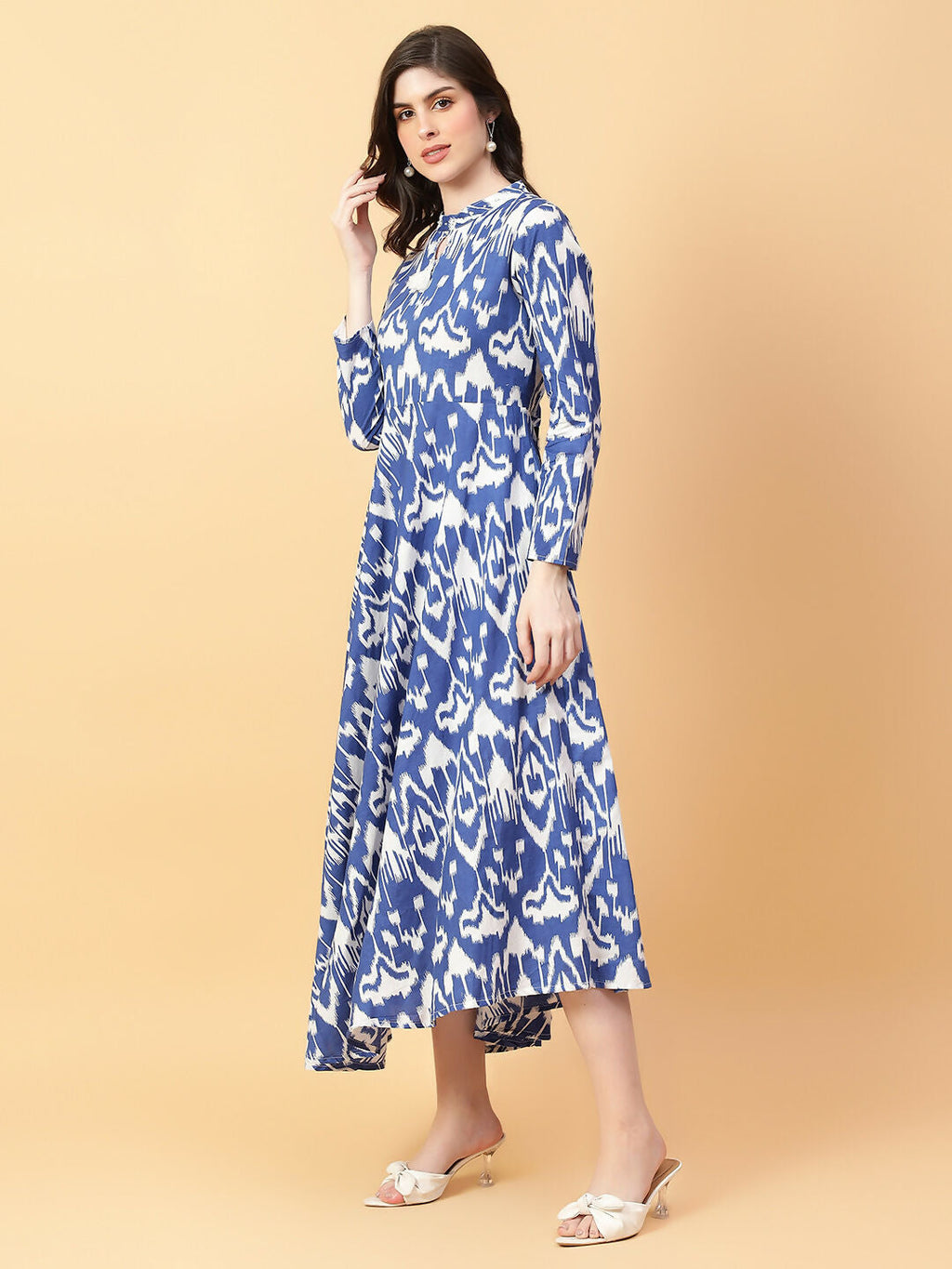 Joban Fashion Blue Cotton Printed & Hand Work Dress