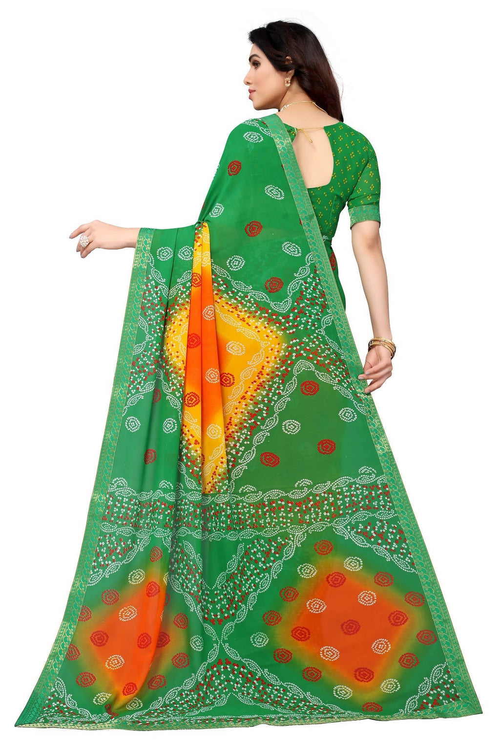 Vamika Beautiful Ethnic Fire Green Printed With Lace Saree