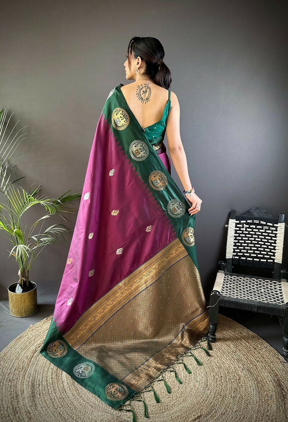 Joban Fashion Blue Butti Banarasi Silk Sarees