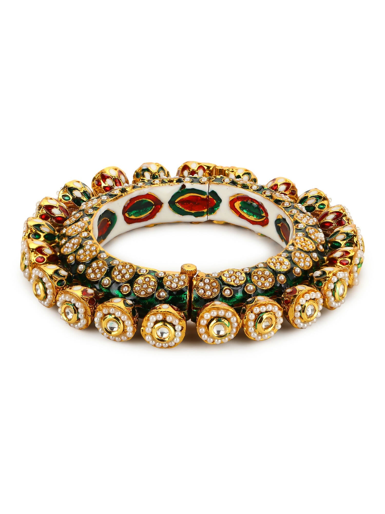 Gold-Polished Green Navratan Meenakari Bangle - Ruby Raang