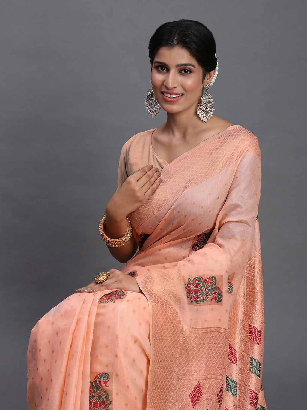 Shree Shyam Fashion Linen Cotton Peach Saree