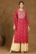 Juniper Wine Rayon Embroidered Straight Kurta